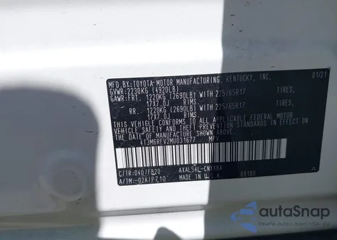 2021 Toyota Rav4 Hybrid Le из США, поврежденный, VIN 4T3M6RFV2MU031677